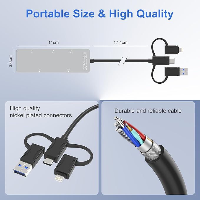Multi Card Reader with Lightning+USB A+USB C, 6 in 1 SD/Micro SD/TF/M2/MS/CF/XD Picture Card Reader, Memory Stick pro Duo Adapter for iPhone, Multi SD Card Reader with 5 Gbps, Read Simultaneously