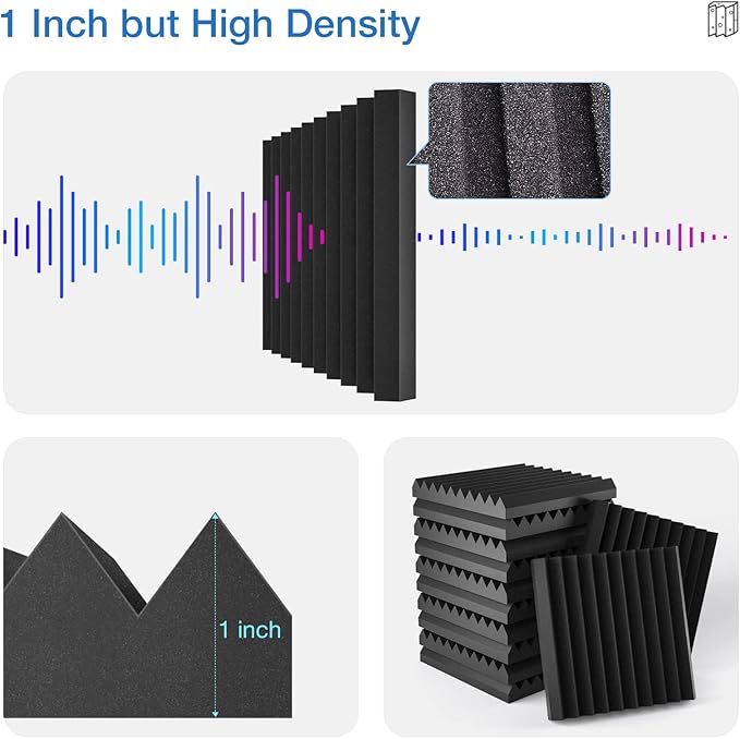 12 Pack Sound Proof Foam Panels for Walls,Self-Adhesive Foam Acoustic Panels Sound Absorbing,High Density Quick-Recovery Soundproof Wall Panels 12" X 12" X 1"-Red