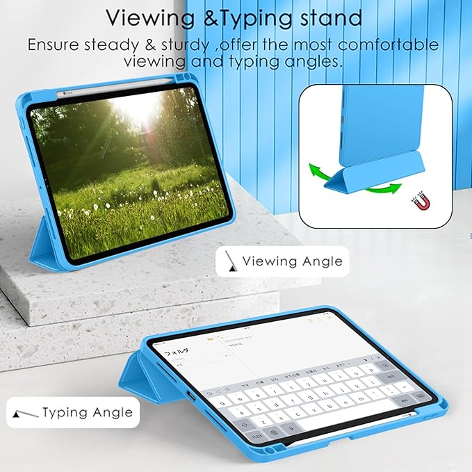 ZryXal iPad Pro 11 Inch Case (M5) 2025/ (M4) 2024 (Model: A2836/A2837/A3006), Trifold Stand Smart Cover with Pencil Holder and Soft TPU Back, Auto Wake/Sleep (Ocean Blue)