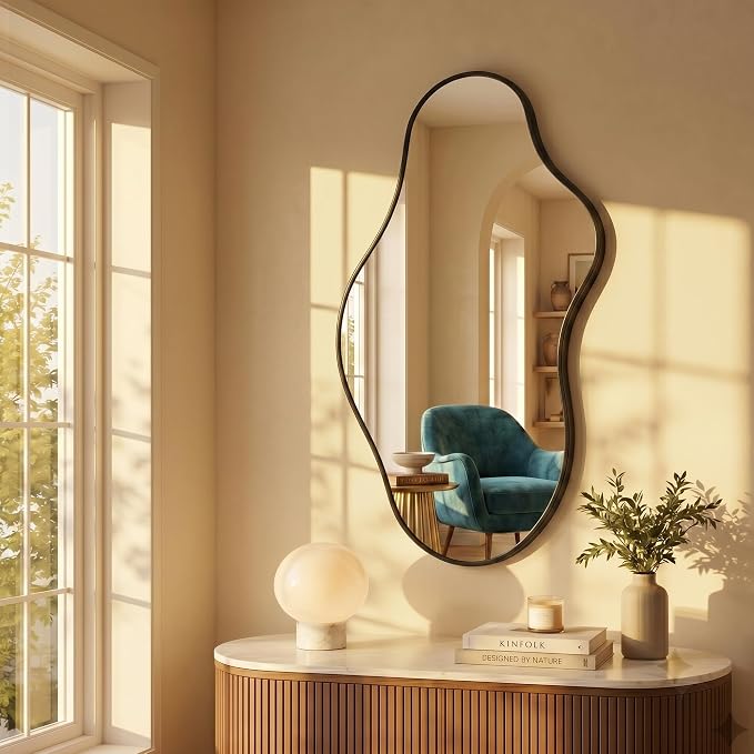 Dorlicecass Bathroom Mirrors for Over Sink - Long Wall Mirrors Decorative 24"x 43" Asymmetrical Abstract Aviation Aluminum Alloy Frame Unique for Bedroom, Living Room, Cloakroom, Entryway Black