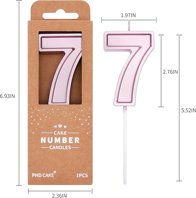 PHD CAKE 2.76 Inch Luxe Rose Gold 7 Number Birthday Candles, Rose Gold Number Candles, Cake Number Candles, Party Celebration