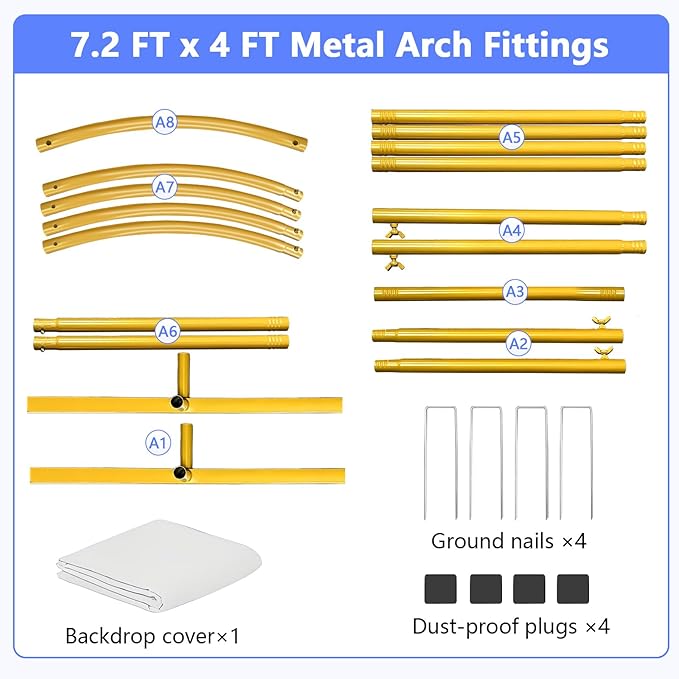 Metal Arch Backdrop Stand and Cover Set 7.2 ft, Wedding Arch Stand with White Cover for Party, Birthday, Wedding, Bridal Shower, Baby Shower (White, 7.2 ft)