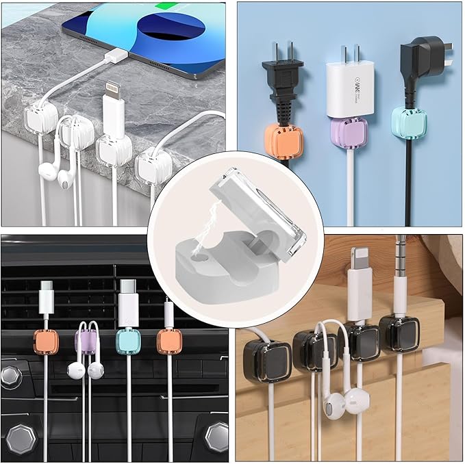 IFNOW 6 Pack Magnetic Cable Clips Cord Organizer White Self Adhesive Cord Holder Under Desk Cable Management for Home, Office, Car, Desk, Nightstand