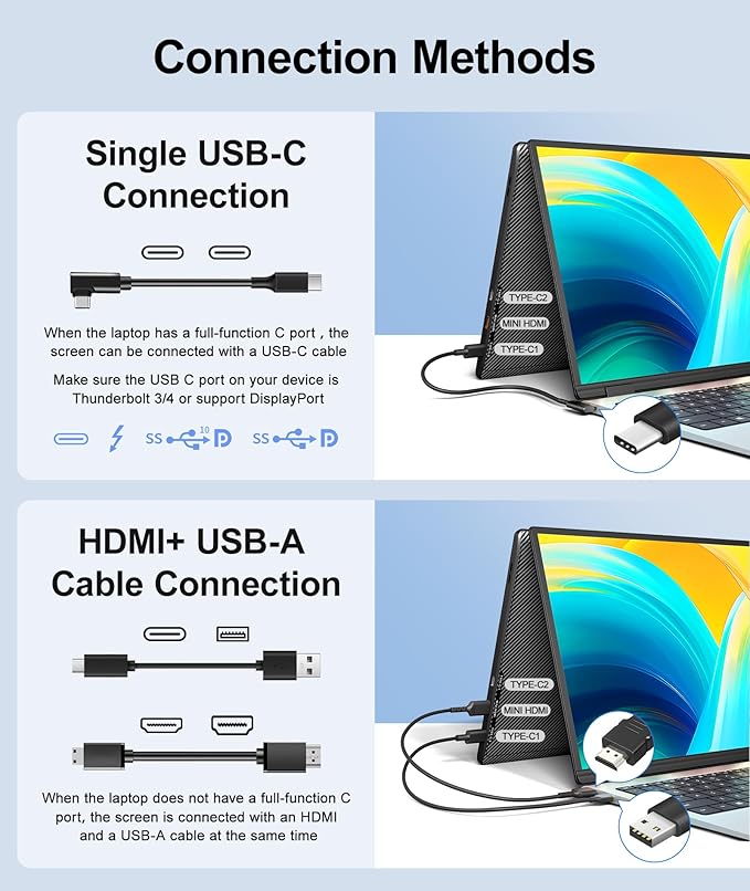 Cevaton Laptop Screen Extender, 14" FHD 1080P Portable Monitor for Laptop, Plug & Play Screen Extender, Auto Adjust Width Dual Monitor for 13" - 17" Laptops, Compatible for MacOS/Wins/Chrome/Dex