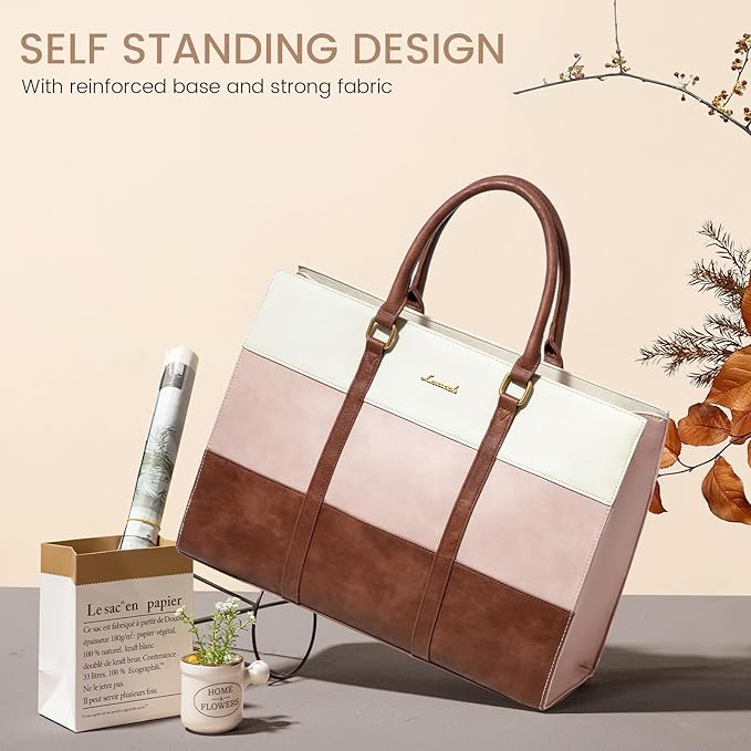 LOVEVOOK Laptop Bag for Women, 15.6 Inch Laptop Tote Bag, Vintage Leather Work Bags for Women, Waterproof Computer bag with Clutch Purse, Large Capacity Briefcase, Business Office Bag