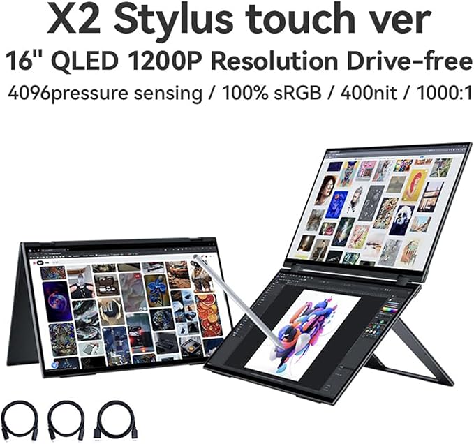 EHOMEWEI Dual Stacked Monitor 16"*2 Laptop Expansion Screens 2560 * 1600 * 2 60Hz 100DCI-P3 HDR for Windows MacOS X2 Pro