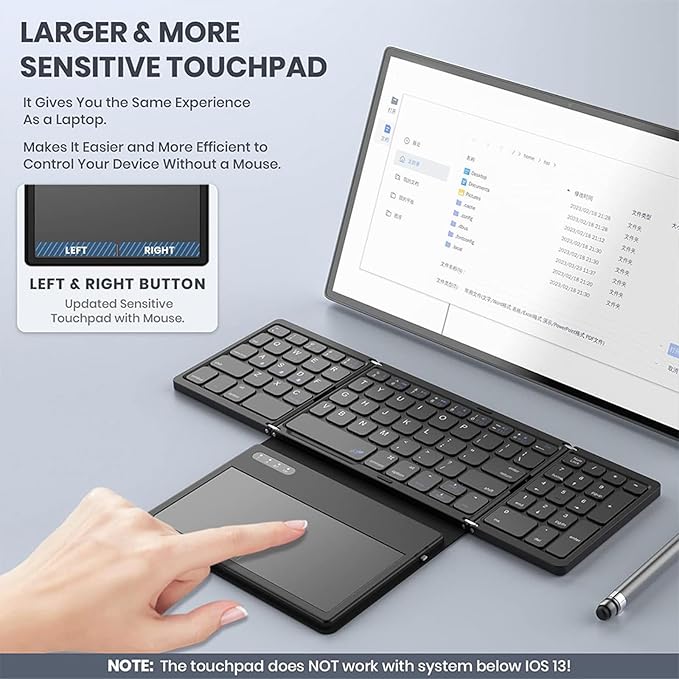 XUZHID Foldable Wireless Keyboard with Large Touchpad and Numeric Keypad Auto Sleep for Tablets, Smartphones, Laptops