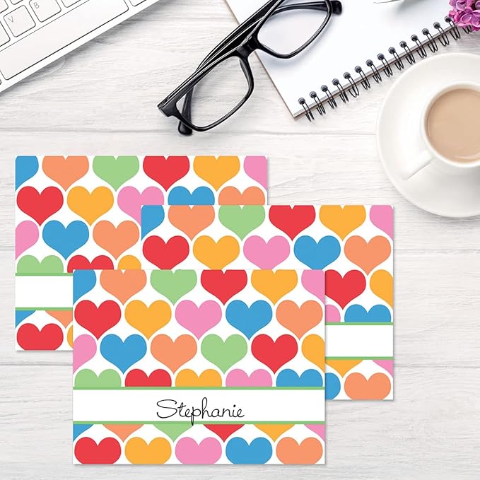 Current Happy Hearts Personalized Note Cards - 24 Cards with White Envelopes, 4¼ x 5½ Inch Size, Blank Stationery, Add Names or Text, For Thank You Notes, Invitations, & Announcements