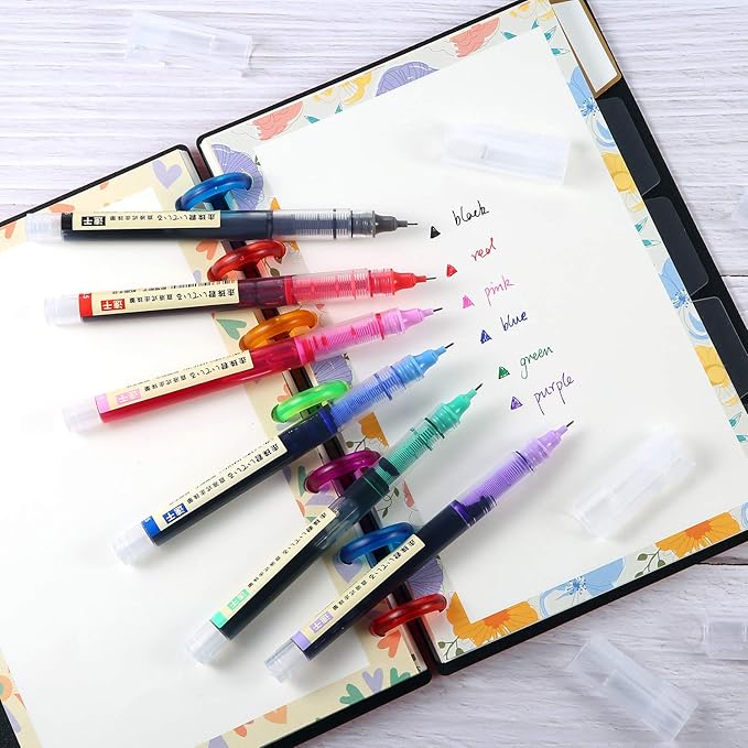 Frienda 12 Pieces Rolling Ball Pens 0.5 mm Japanese Quick Drying Fine Point Pens Liquid Ink Smooth Writing for Office Student Back to School Supplies(Classic Colors)