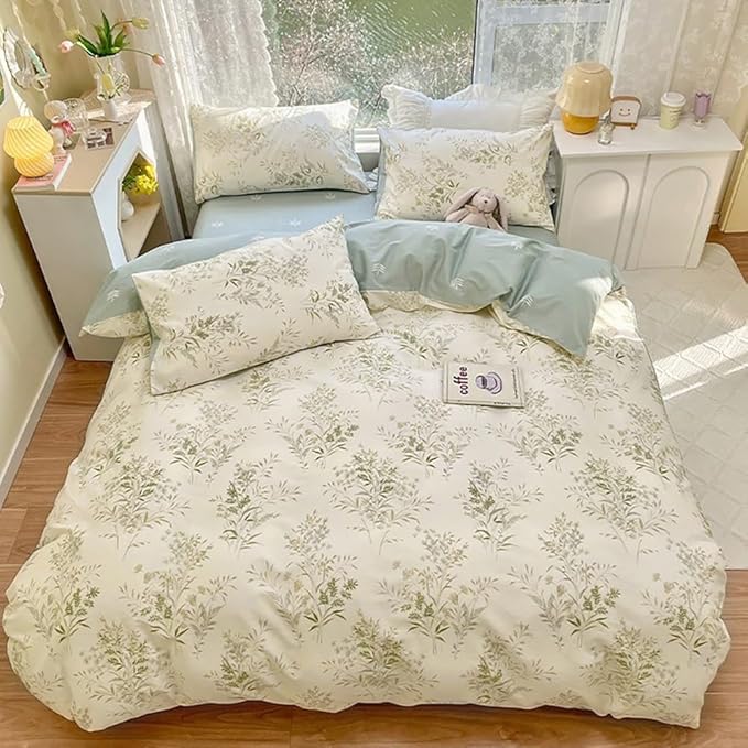 LifeTB Vintage Floral Comforter Set Queen, 3 Pieces Aesthetic Floral Bedding Comforter Set, Reversible Botanical Flowers Comforter with 2 Pillowcases, Breathable Fluffy Soft Cottagecore Bedding Set