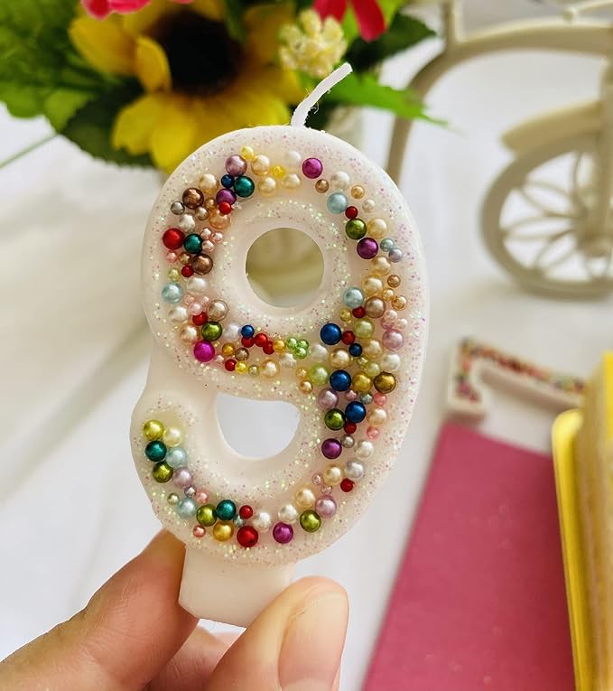 Birthday Candles, Pearl Sequin Number Candle Party Supplies (Number-9)
