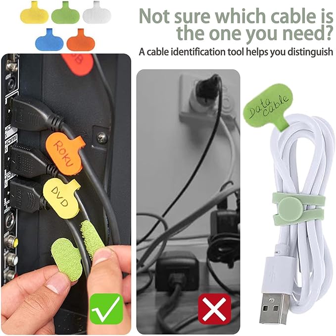 FenrFern 30Pcs Silicone Cable Ties, Reusable Cable Straps Cord Organizer for for Bundling Earphone, Phone Charger, Computer Cords in Home, Office, Kitchen, School (20 Cable Ties+10 Cord Labels)