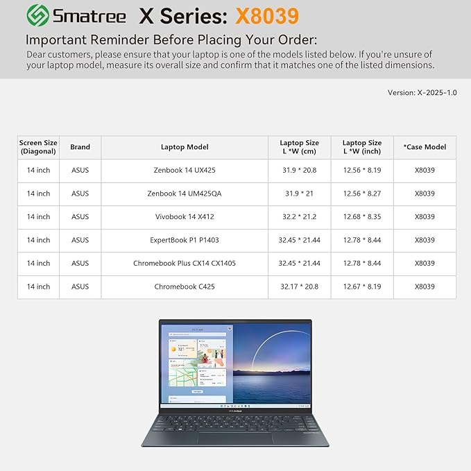 Smatree Hard EVA Protective Sleeve Compatible for 14 inch ASUS Chromebook Plus CX14 CX1405, for 14inch Chromebook CX1405/C425, for ExpertBook B9 OLED/P1, for Zenbook 14/Vivobook 14, Green (X8039G)