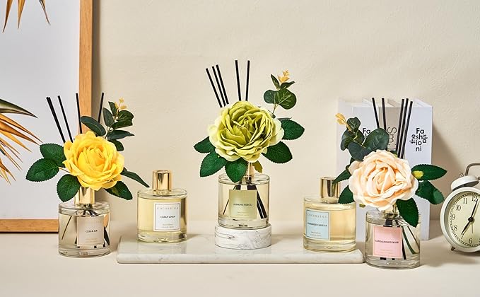 Cocorrina Reed Diffuser Set, Flower Reed Diffuser Black Forest 6.7 oz, Scented Diffuser with Sticks Home Fragrance Essential Oil for Bathroom Shelf Decor, Living Room, Large Room, 1pack