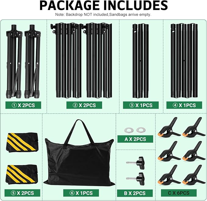 Backdrop Stand 10x7.5 FT for Photography Studio, 3-in-1 T-Shape Photo Backdrop Stand Kit for Birthday Party, Background Stand for Photo Video Studio with Carring Bag, Banner Stand with 2 Sandbags