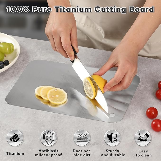 Katuchef Titanium Cutting Boards for Kitchen 100% Pure Ti Katu chef Titanium Cutting Board set Double Sided Non Toxic Titanware Chopping Board,Durable Dishwasher Safe Cutting Boards(2PC-S+L)
