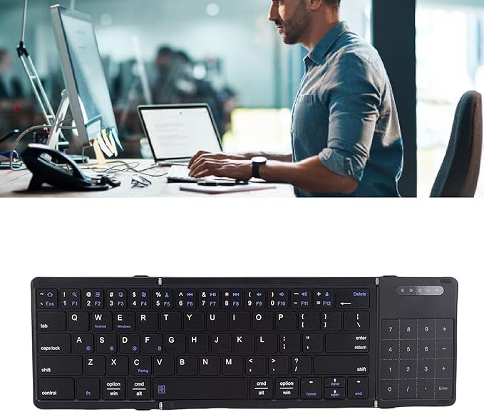 SUNGOOYUE Foldable Keyboard, Portable 5.3 2.4G Wireless Keyboard with Touchpad Number Pad with 59.3 x 64.8mm touchpad Battery for Tablet Laptop PC Smartphone