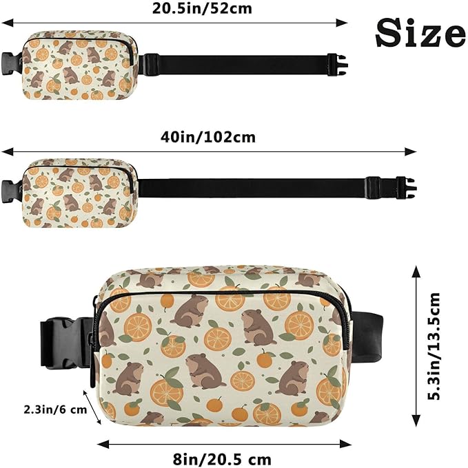 Kawaii Capybara Orange Fanny Pack for Women Men Water Resistant Fashion Waist Packs with Adjustable Strap Belt Bag for Travel Workout Jogging Hiking 21220238