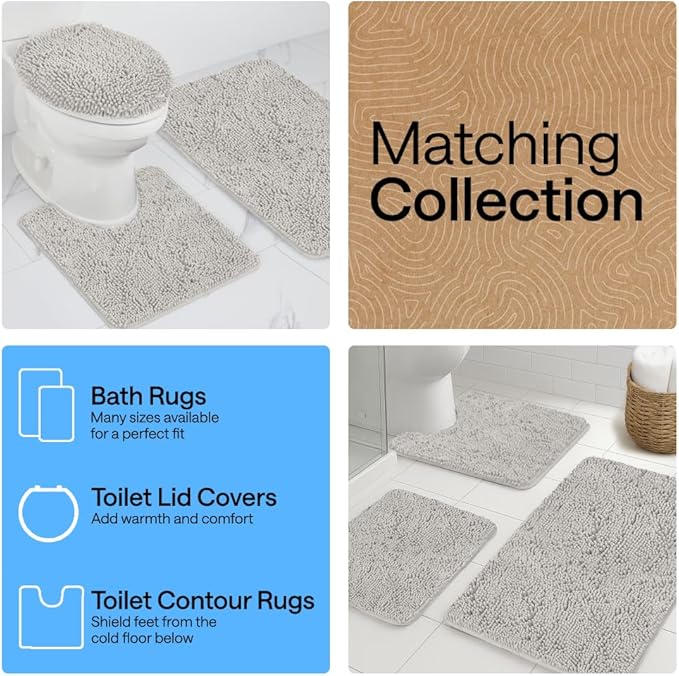 GORILLA GRIP Bath Rug Mat 44x26, Soft Absorbent Chenille, Quick Dry Microfiber Mats, Rubber Backing Washable Shower Floor Rugs, Bathmat Runner, US Designed Bathroom Home Decor Accessories Light Gray