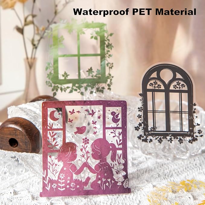 Miyouluna 120Pcs Silhouette Window PET Sticker Set, Transparent Nature Stickers for Scrapbooking, Journaling, Planner, DIY Crafts