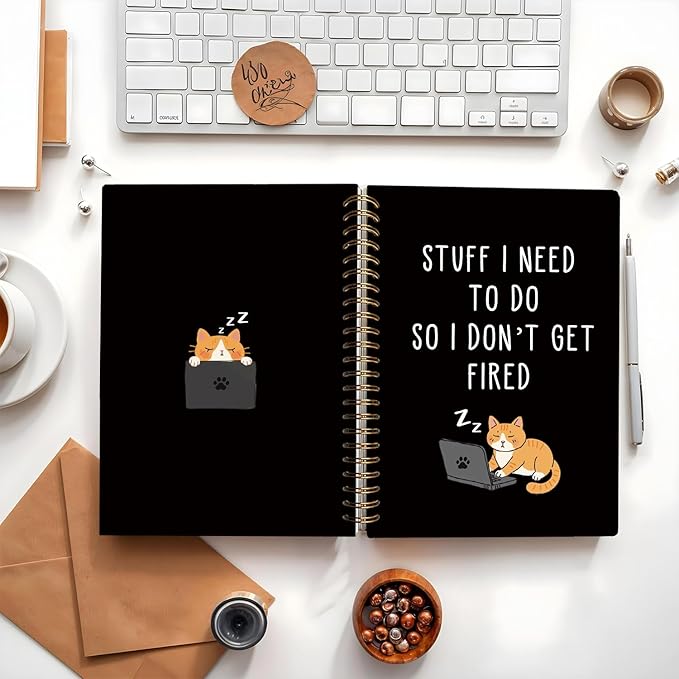 LIANGW Cat Notebook Journal, Stuff I Need To Do So I Don't Get Fired Notebooks, Funny Notebooks for Work, New Job Gift, Goodbye Gift for Coworker Leaving, Funny Gag Gift for Coworkers 5.5x8.3 Inch