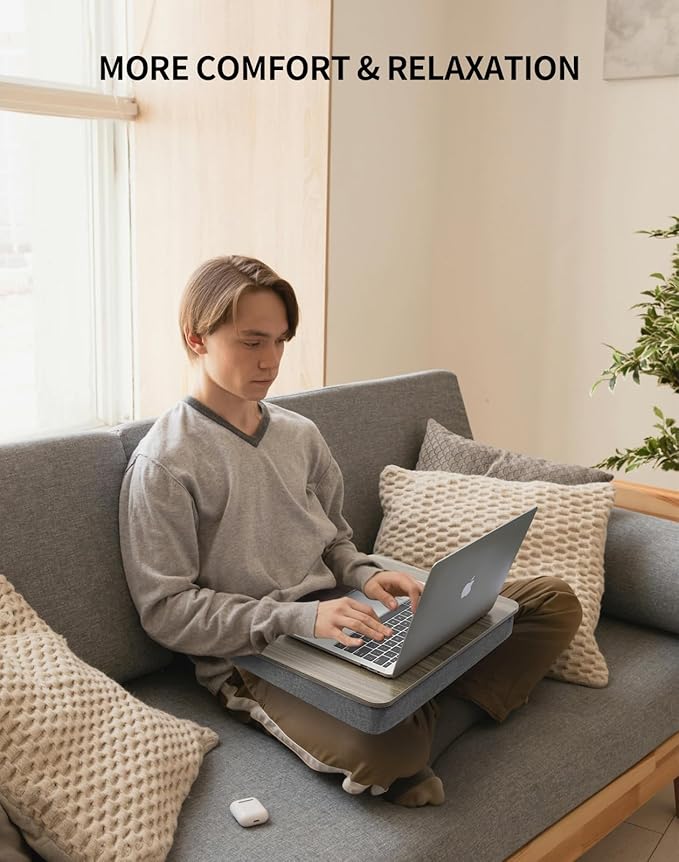 ZEAPTAC Lap Desk with Pillow Cushion, Portable Laptop Bed Desk, Fits up to 15.6 inch Laptop, Lap Stand for Bed & Couch & Carpet, Book Tablet/Drawing Board/Stand - Black Wood