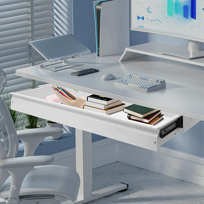 FFanhia 30 Inch Under Desk Mounted Sliding Pull-out Drawer Storage for Sit Stand Workstation Office(Applicable Table Thickness: 0.79in) White