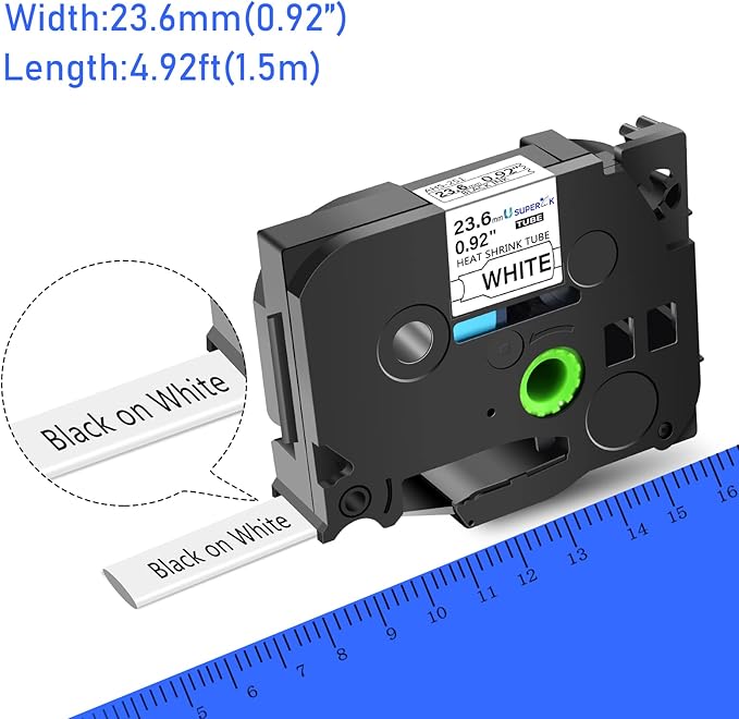 3PK Compatible for Brother Ptouch HSe-251 HSe251 HS-251 HS251 23.6mm 1 inch Black on White Heat Shrink Tube Label Tape for PT-D600 E500 E500VP E550W PT-P700 PT-P750WVP (0.92''x 4.92ft)