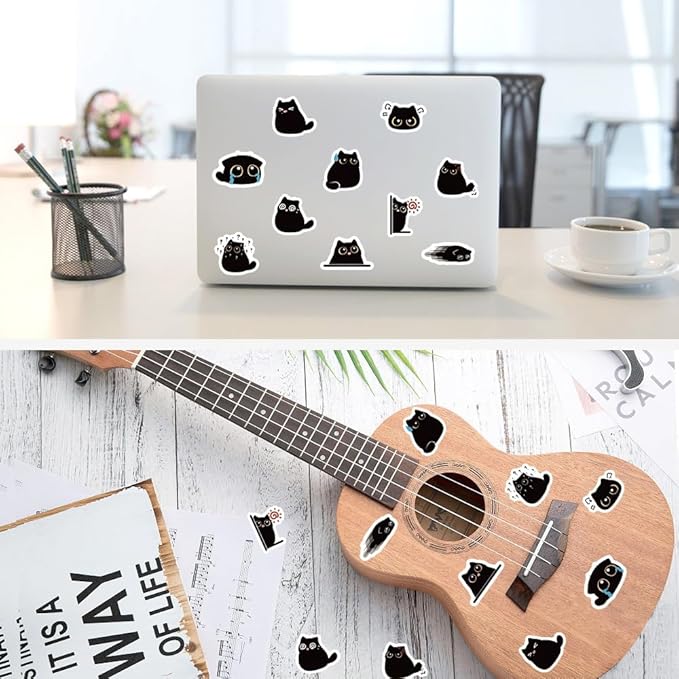 500 Pcs Black Cat Stickers Roll, 10 Styles Cute Cartoon Kitten Sticker, Waterproof Vinyl Cat Party Favors for Journals, Laptops, Scrapbooking Bulk Stickers for School & Birthday Goodie Bags
