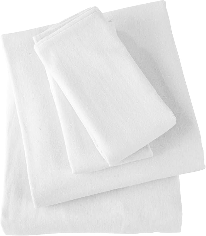 Market & Place 100% Cotton Queen Flannel Sheet Set | 4 Piece Deep Pocket Solid Cozy Winter Bed Sheets | Double Brushed for Extra Softness & Comfort | Chalet Collection (Queen, White)