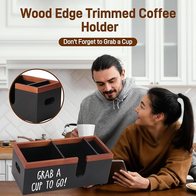 Intarsio 100% Wooden Coffee Cups Holder with U-Shape Cutout Design for Countertop-Coffee Bar Organizer for Cups, Lids, Pods, Stirrers, and Accessories, Great Gift for Home or Office