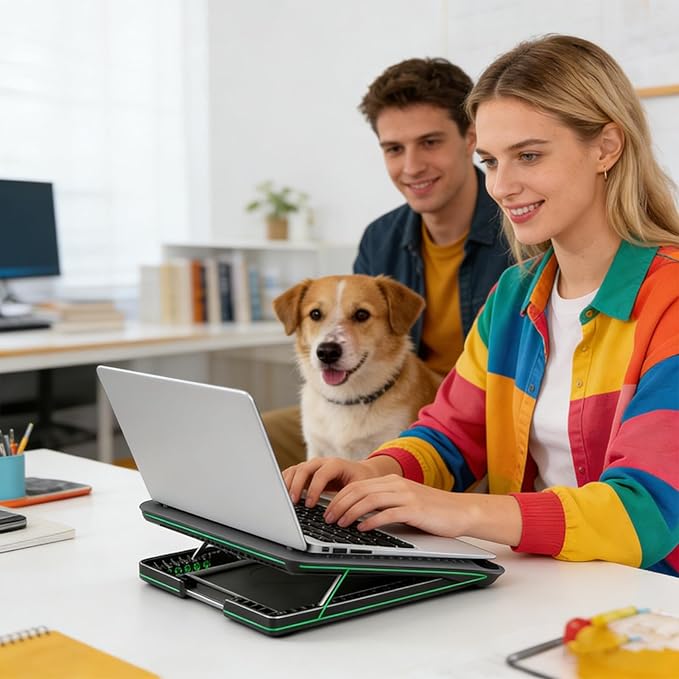 Adjustable Laptop Cooling Pad - Quiet Aluminum Alloy Fan Riser Base, High Airflow Computer Cooler, Ergonomic Design, Ideal for Laptops, Keyboard, Phone, Tablet, Books, Home, Workplace, Dormitory Use