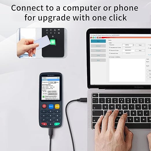 X7 RFID Reader Writer (RFID Copier Multi-Frequency Smart Card Reader ID IC Elevator Card RFID Writer for Access Control System with 125khz T5577 Key Fobs/Cards and 13.56mhz IC Key Tags)