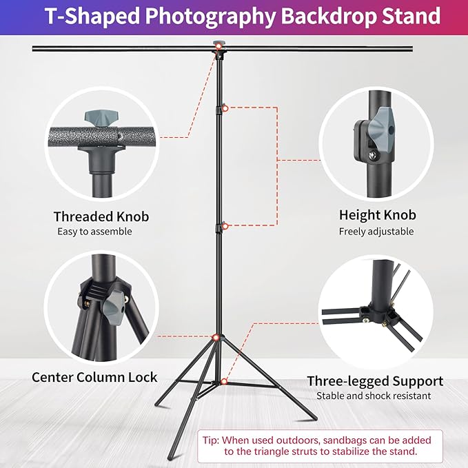 Green Screen Backdrop Kit, 5 x 6.5 ft Portable Chromakey Green Screen with T-Shaped Stand & Carrying Bag & 5 Clamps, Greenscreen Background for Streaming, Gaming, Zoom