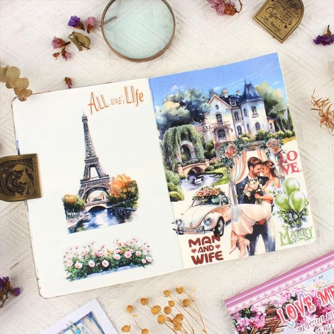 Dwpetzo Love Melody Scrapbook Stickers for Scrapbooking Supplies, Precut Journaling Stickers Ephemera Book for Junk Journal, Bujo, Albumn, Wedding, Anniversary, DIY Crafts Arts