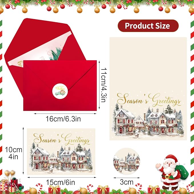 Thboxes Christmas Cards, 36 Pack Merry Christmas Cards with Envelopes & Stickers, 4x6 Inch Holiday Card, 6 Assorted Designs Greeting Card for Xmas