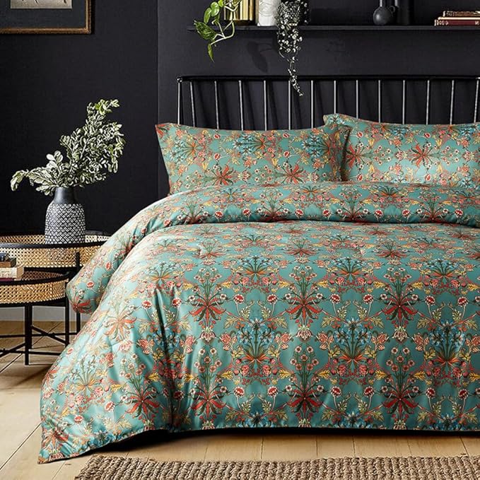 Vintage Floral Comforter Set King 3 Pieces Boho Bedding Comforter Chic Botanical Flower Comforter with 2 Pillowcases Fluffy Soft Famhouse Bedding Set Aesthetic Floral Boho King Size Comforter Set