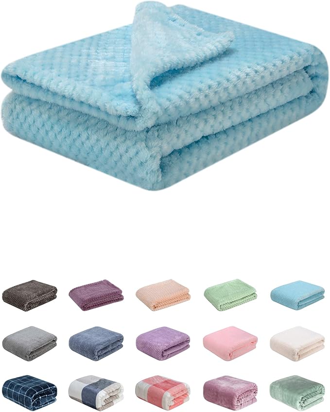 Fuzzy Blanket or Fluffy Blanket for Baby, Soft Warm Cozy Coral Fleece Toddler, Infant or Newborn Receiving Blanket for Crib, Stroller, Travel, Decorative (28Wx40L, XS-Ice Blue)