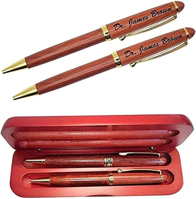 Personalized Wooden Ballpoint Pen with Personalized Case | Rosewood Pen Set | Fully Customizable | Gift for graduations, birthdays, weddings, for him and for her (Pen and Pencil w/Case)