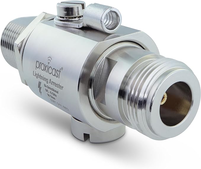 Proxicast Coaxial Lightning Arrester for 0 to 6 GHz (N-Female/N-Female) - Pro-Grade 230V Antenna Lightning Protector for 4G, LTE, 5G, Wi-Fi, 900MHz, Helium, LoRa & Other Outdoor Antennas (ANT-211-002)