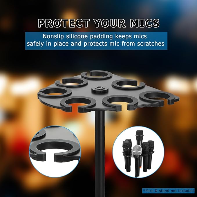 Joyvio Multi Mic Holder for Wired and Wireless Mics, Organizes Up to 7 Mics, Aluminum, Black