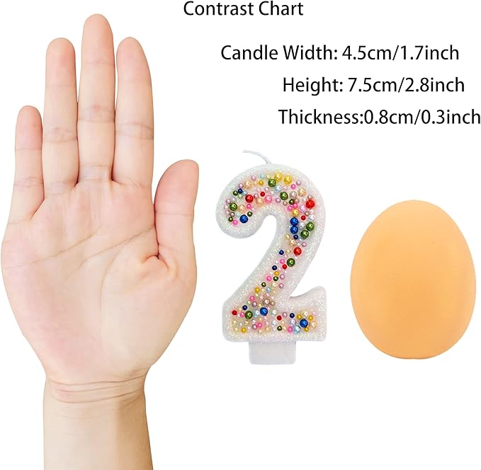 Birthday Candles, Pearl Sequin Number Candle Party Supplies (Number-2)
