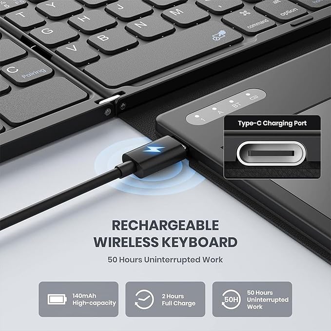 XUZHID Foldable Wireless Keyboard with Large Touchpad and Numeric Keypad Auto Sleep for Tablets, Smartphones, Laptops