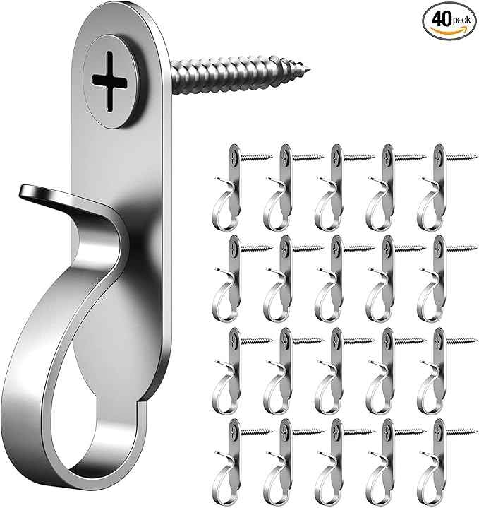 Lewufe String Lights Hanger Hooks Stainless Steel, Outdoor Screw Hooks for Christmas Party Easy Release Wire and Fairy Led Lights, 40 Packs