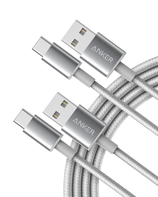 Anker Cable [2 Pack, 6FT], USB A to USB C Cable for iPhone 17 Series,Samsung Galaxy S10 S10+, LG V30, Beats Fit Pro and More (Sliver)