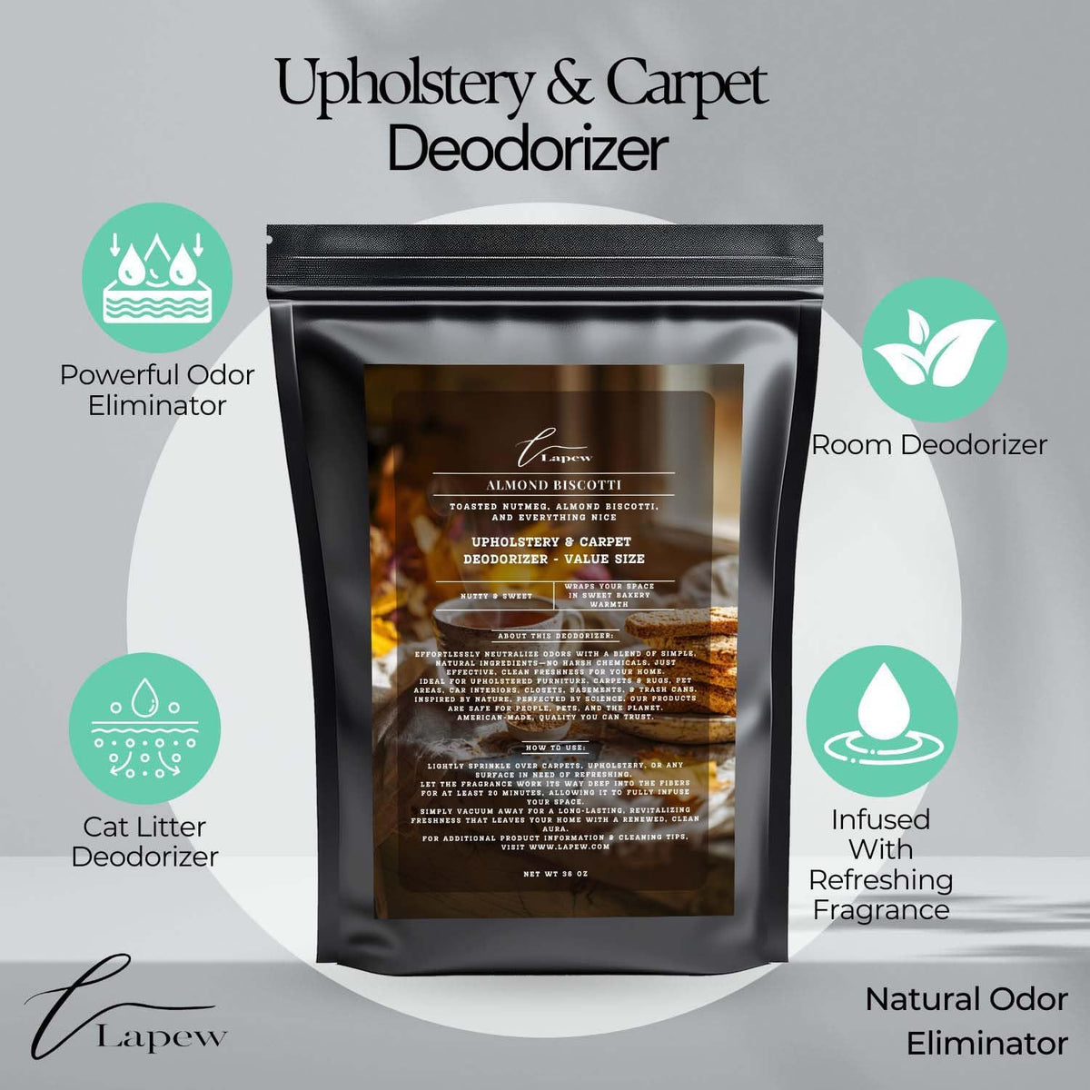 Almond Biscotti Carpet Freshener Powder Refill 36 oz | Powerful Odor Eliminator for Home | Upholstery Deodorizer | Carpet Deodorizer | Pet Urine | Cat Litter Box