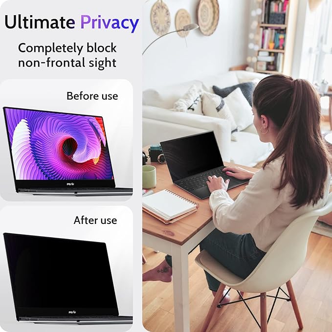 Peslv 16 Inch Laptop Privacy Screen Compatible with Lenovo Hp Dell Acer Asus Thinkpad Envy Xps Computer 16:10 Aspect, Removable Anti Glare Blue Light Filter Protector, 16" Monitor Security Shield