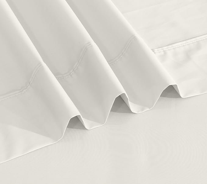 RUVANTI 100% Cotton Split King Sheets Sets for Adjustable Bed, 5 PCs, Soft & Breathable Percale Weave Bedding, Deep Pocket 16", Hotel Standard, Crisp Cool Feel & Durable, Dyed Sheet, Ivory