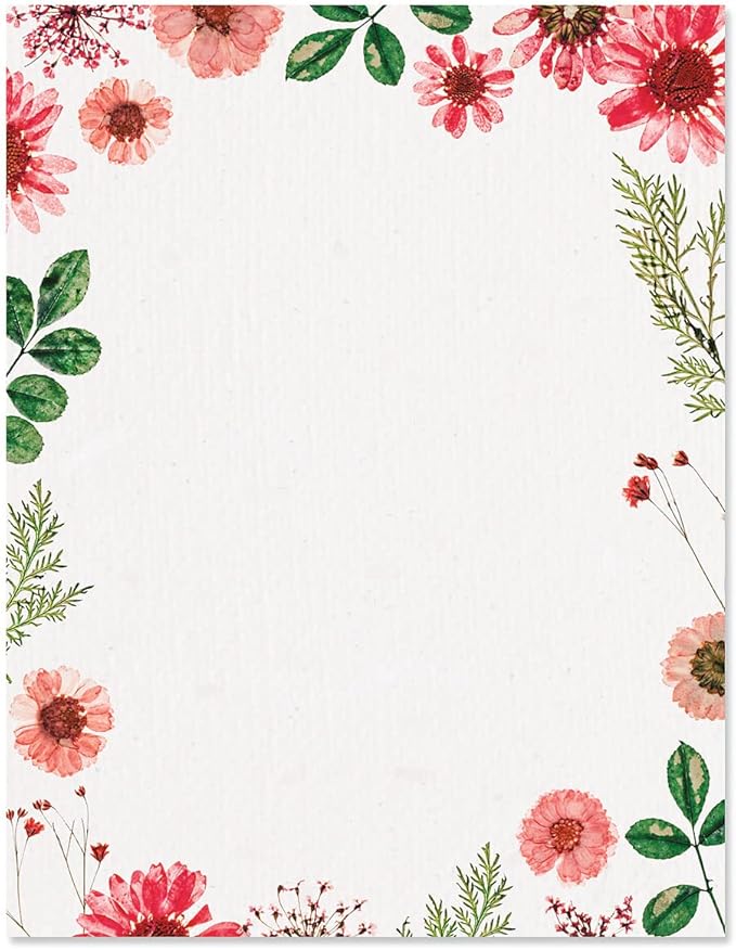 Current Sun Dried Floral Letter Paper - Spring Stationery Papers With Decorative Sun Dried Flowers Border, Printable Holiday, Wedding & Bridal Shower, & Invitation Sheets, Set of 25, 8 1/2" x 11"