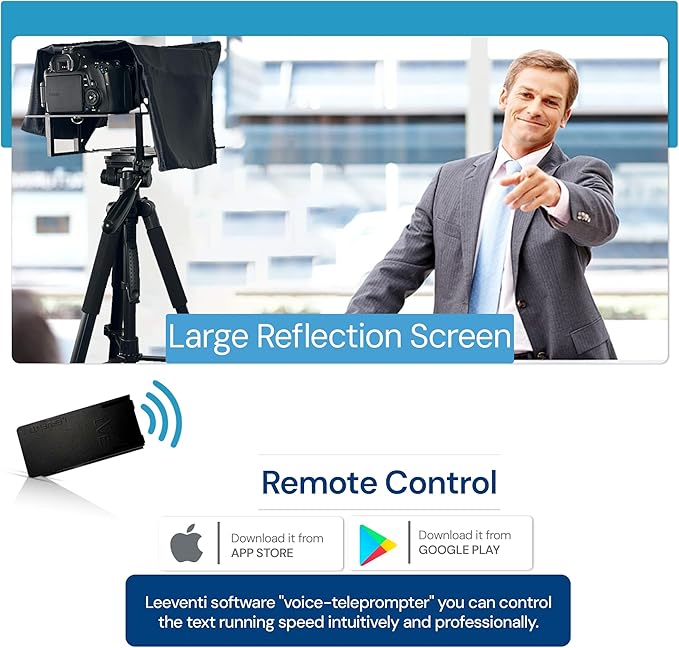 Teleprompter 4.0 12" Compatible with iPad, Tablet, Smartphone and DSLR Camera, Remote or App Control, Compatible with Android and iOS, Ideal for Video Recording, Aluminum Alloy